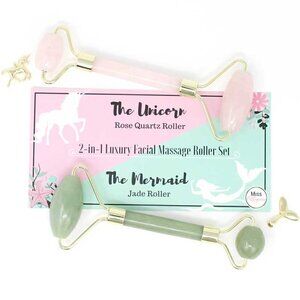 New in Box Miss Pettigrew Luxury Rose Quartz & Jade Skincare Roller,  Gift Set